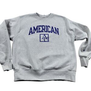 American Univeristy Sweatshirt Mens Medium Champion Gray Spellout Reverse Weave